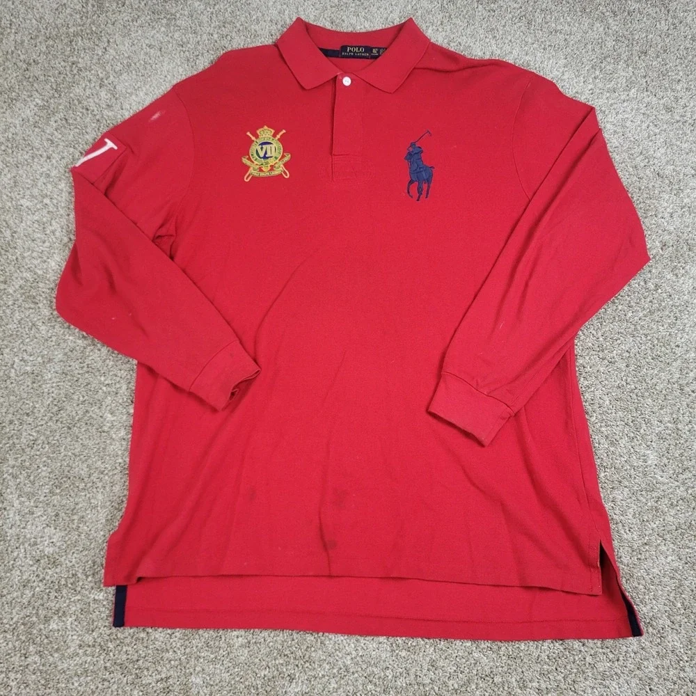Polo Ralph Lauren County Riders & Jockey Club Mens XLT Red Big Pony Rugby Polo